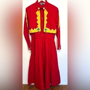Vintage 80s Blue Canyon Western Wear dress, embroidered beaded shoulder pads S